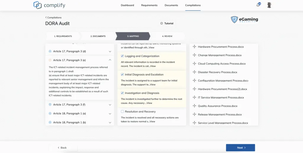 Compliance Management Software | ISO 27001, NIST, DORA & PCI DSS | Complify Mapping Documents